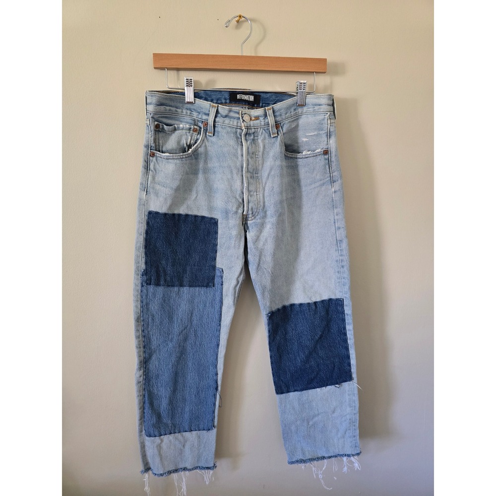 Reformation Patchwork Cropped Jeans Size 30